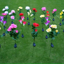 Светодиодный светильник на солнечной батарее, лампа с цветком розы, 3 головки, водонепроницаемый Рождественский светильник, уличный садовый светильник для лужайки, декор для свадьбы, праздника