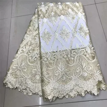 

2019 Latest French Nigerian Lace Fabric High Quality Milk Silk African Cord Guipure Lace Fabric Wedding French Tulle Lace
