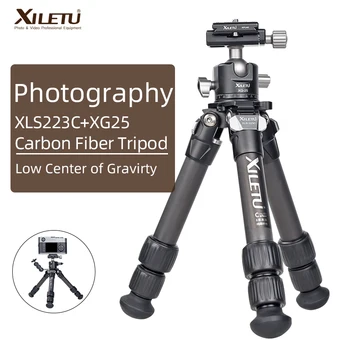 

XILETU Lightweight Stable Carbon Fiber Tripod w 360° Rotation Detachable Ball Head Mini Tabletop Stand For Digital Cameras DSLRS