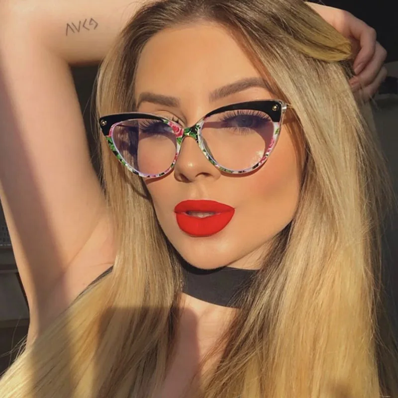 Модные женские TR90 кошачий глаз очки ретро оптические черные цветочные очки оправа фирменный дизайн простые очки оптика Oculos De