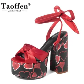

Taoffen New Fashion Sandals Women High Platform Sexy Lace Up Thick High Heel Summer Shoes Woman Print Footwear Size 34-43