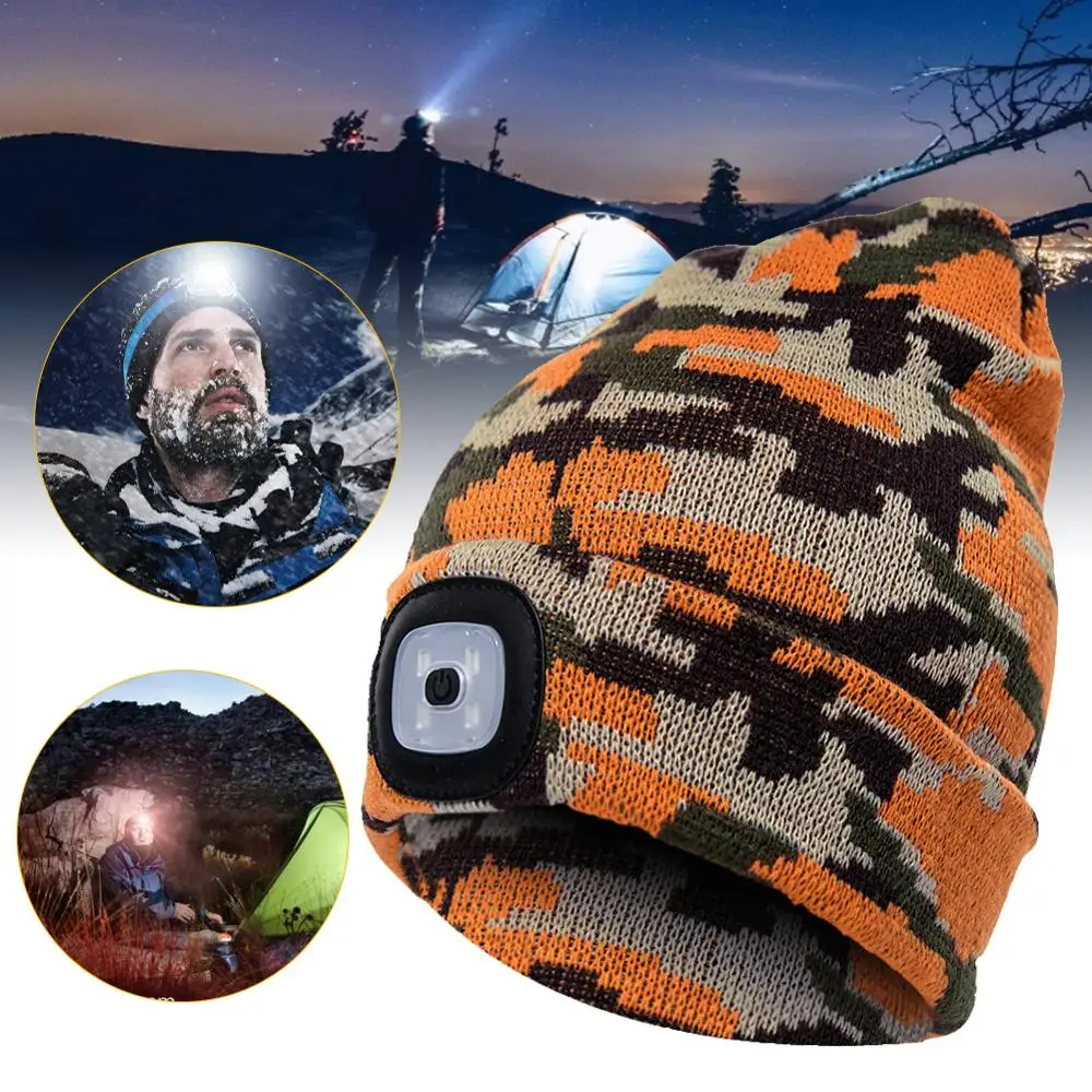 

Outdoor LED Beanie Hat Light Unisex Hip Hop Knit Hat Adjustable Brightness Headlamp Cap with LED Flashlight Warm Cap