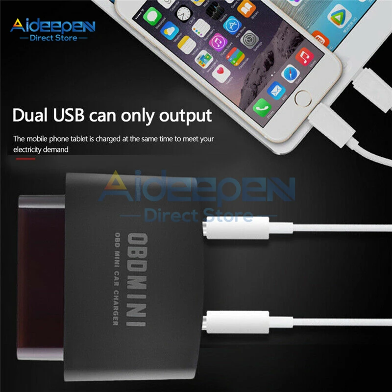 DC 5 В Dual USB OBD Мини Автомобильное зарядное устройство светодиодный дисплей напряжение обнаружения зарядное устройство Поддержка 12V24V Автомобильный источник питания защита от низкого напряжения
