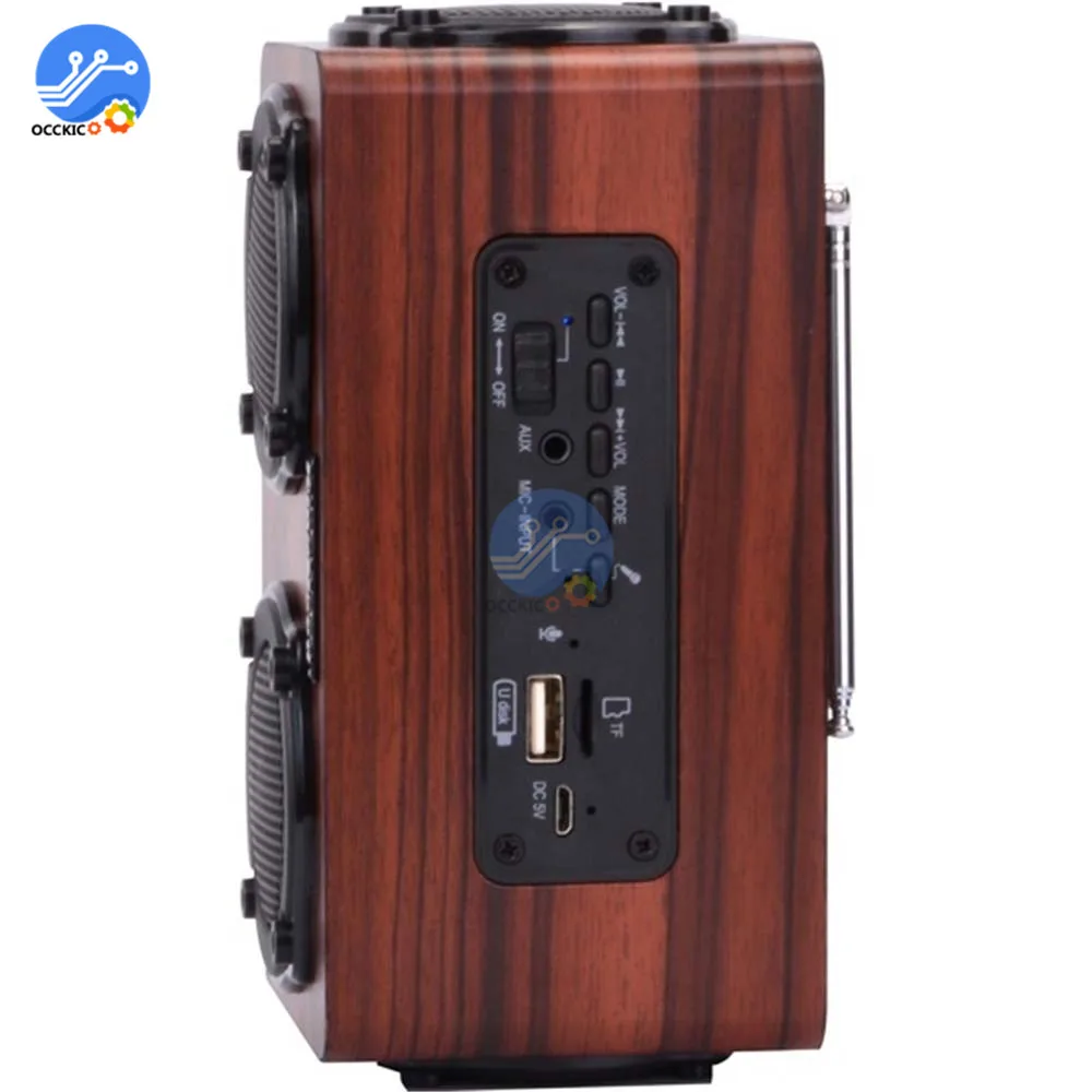 Портативный деревянный беспроводной Bluetooth динамик Ретро стерео сабвуфер Hi-Fi FM радио USB TF AUX для наружного домашнего рабочего стола динамик