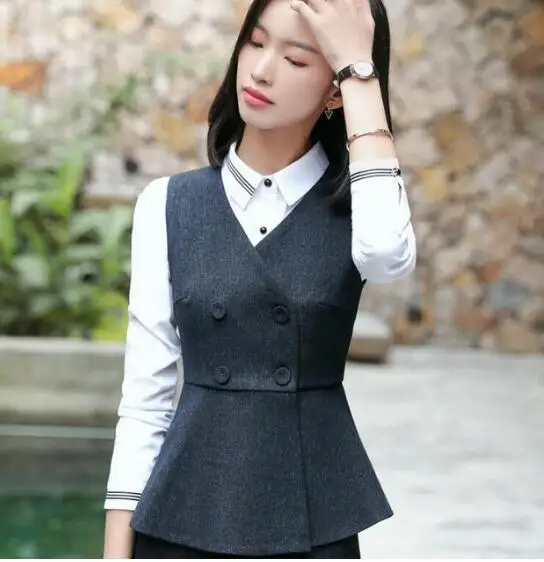 navyblue vest Модный деловой женский жилет v-образный вырез Женская официальный офисный стиль тонкий жилет пальто плюс размер интервью OL жилет для профессионалов рабочие - Цвет: navyblue vest