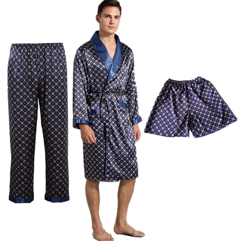 Pajamas Mens Robe Thin Long-Sleeved Pyjamas Cotton Bathrobe-A M 