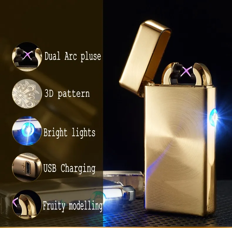 

Metal Flameless Windproof Double Arc Pulse Dice play screem Ligthers fingerprint Smoking lighter electronic gadgets