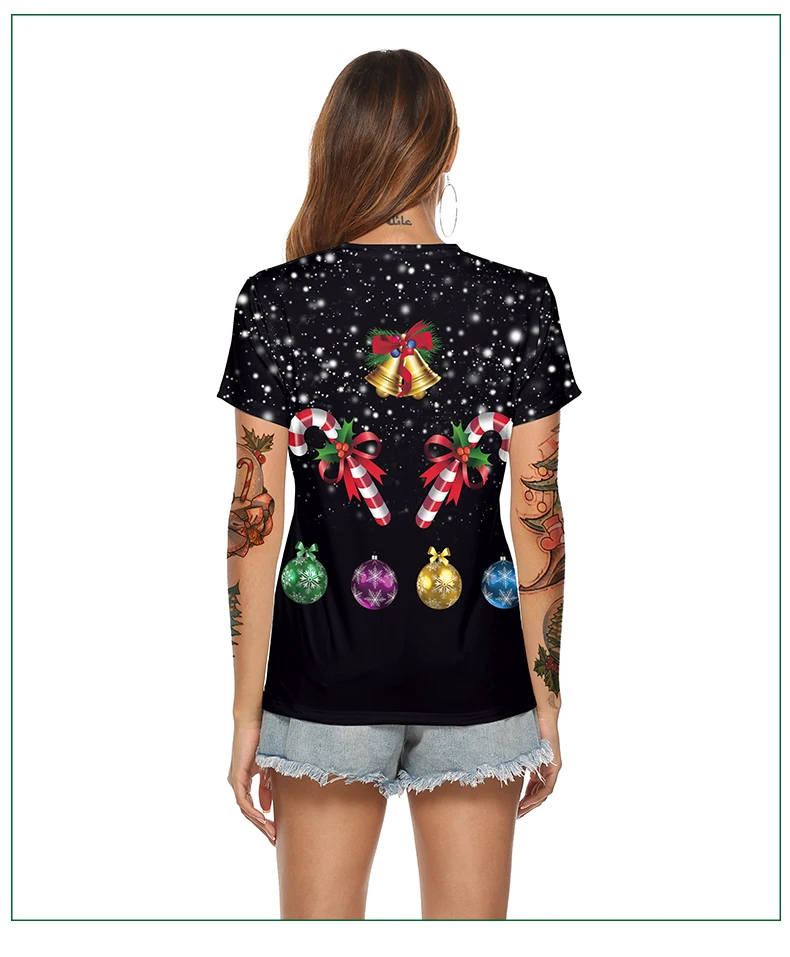 NADANBAO New Year Short Sleeve Tops For Women Merry Christmas T-shirt Elk Printing T Top Jingle Bell Female Clothing