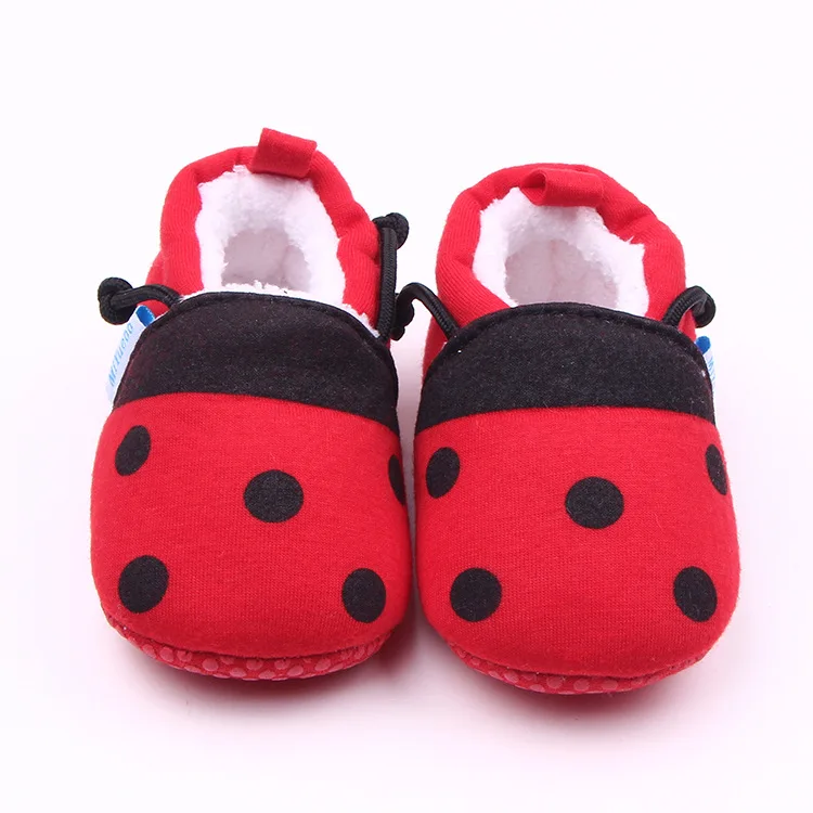 Lady beetle Plus velvet autumn and winter new cartoon knitted cloth can not afford shoes toddler shoes baby shoes 1745 - Color: Lady beetle