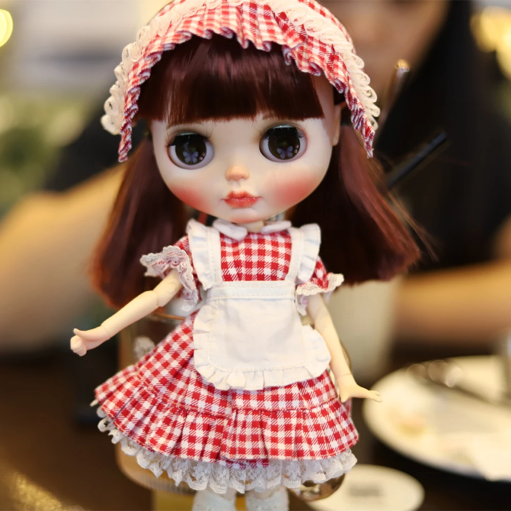 

doll dress suitable for joint Doll for licca azone ob27 OB24 for blyth doll Plaid dress