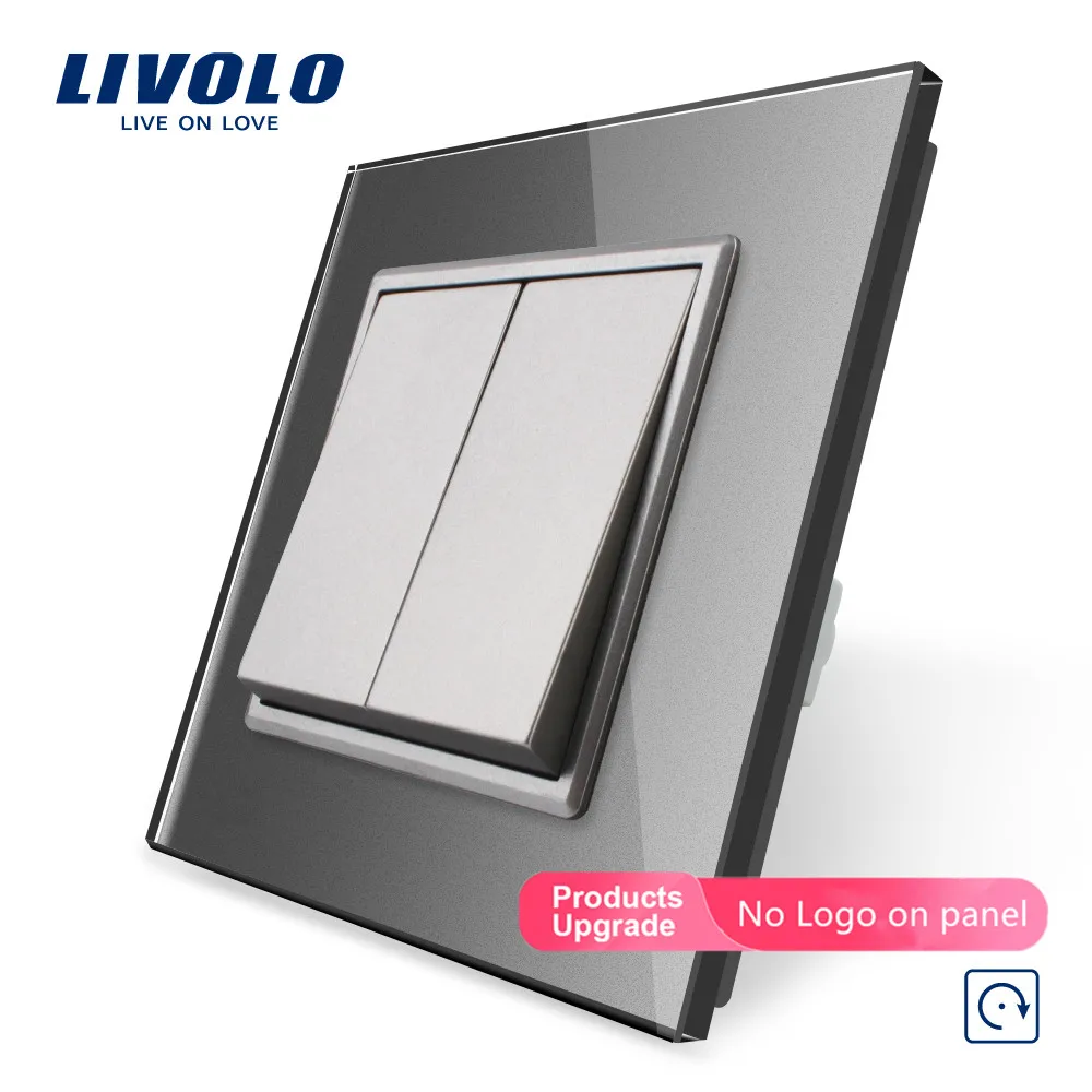 Grey-No logo Livolo производитель роскошный 4 вида цветов с украшением в виде кристаллов стеклянная панель, пуш-ап переключатель сброса, 2 Gang 1 позиционный VL-C7K2H-11/12/13/15, без логотипа - Цвет: Grey-No logo