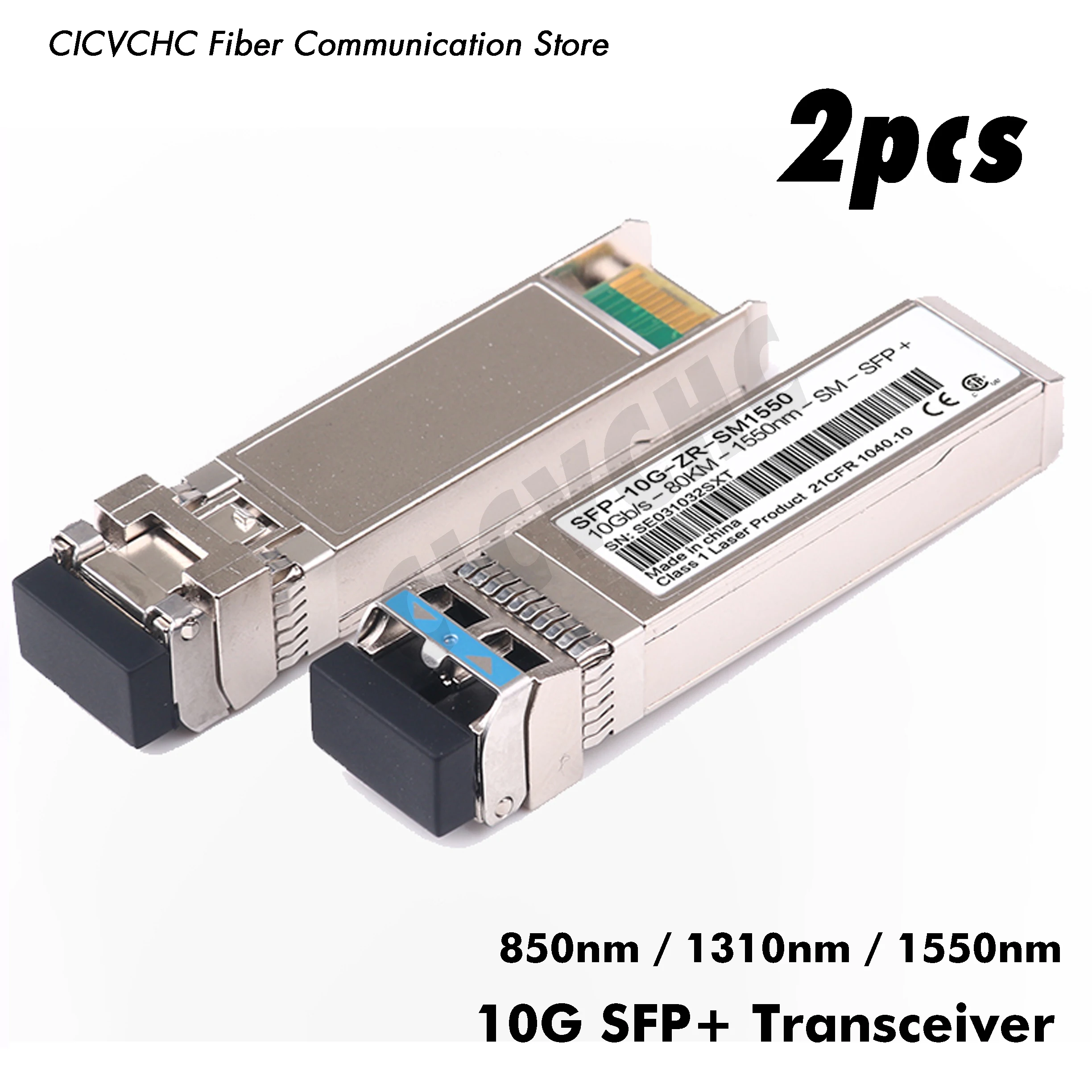 

2pcs 10Gb/s SFP+ Transeiver with Duplex LC SM or MM 850nm/1310nm/1550nm DDM