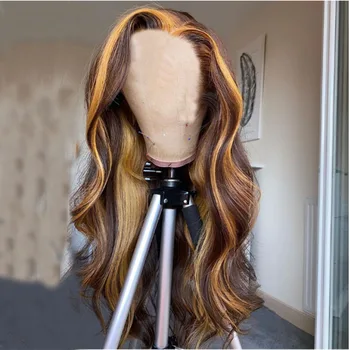 

Highlight Color Middle Part Synthetic Wig Middle Ratio 4/27 Color Wavy Fiber Hair Wigs With Natural Skin Part