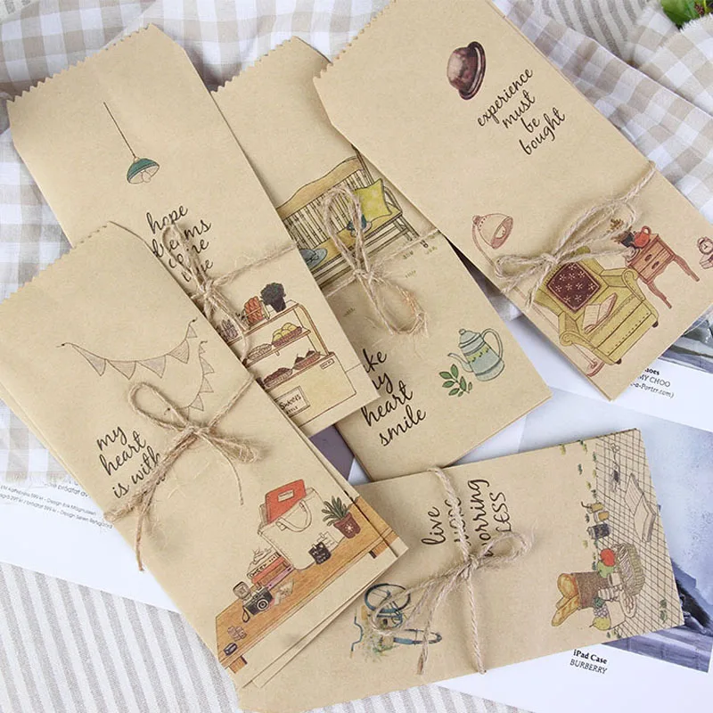 

10 Designs Stationery Envelope Retro Kraft Paper Envelope Cartoon Mini Gift Craft Envelopes for Wedding Letter Invitations 50pcs