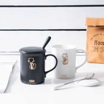 

Ceramic Coffee Mug Cute Cartoon Kitty Cat Cappuccino Latte Coffee Milk Cups Office Flower Fruit Tea Teacup Bring Lid Spoon Gifts