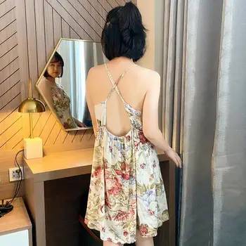 

Women Nightgowns & Sleepshirts Flora Printing Sexy Lingerie Sleepwear Nightdress Straps Hot Robe Dress Nightie Night Dress