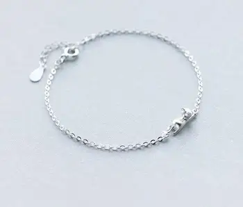 

Cute Lovely Real. 925 Sterling Silver jewelry kitten Cat chain bracelet sterling-silver-jewelry adjustable Animal GTLS250