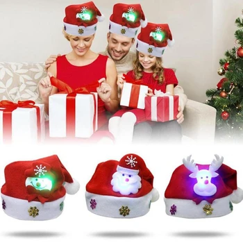 

LED Light Up Christmas Hats Santa Hats Children Cap Ornaments Decoration For Christmas Party Props