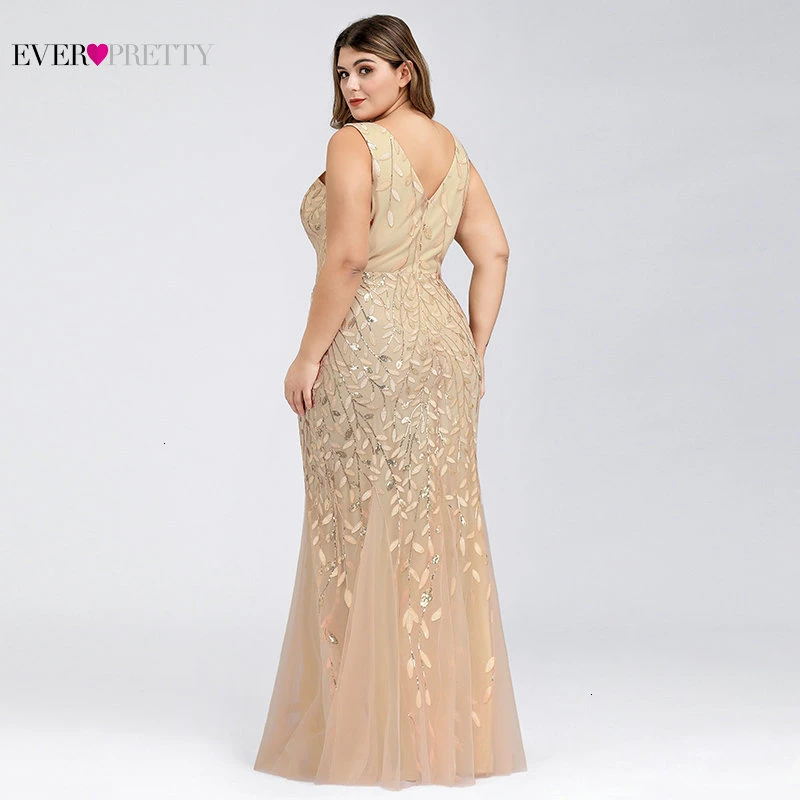 Elegant Plus Size Prom Dresses Long Ever Pretty Robe De Soiree Mermaid V Neck Sequined Wedding Party Gowns Vestidos De Fiesta