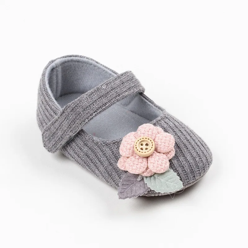 Детская обувь; бархатная обувь для маленьких девочек с бантиком-бабочкой; обувь принцессы для маленьких девочек 0-18 месяцев; обувь для первых шагов - Цвет: Gray button flower