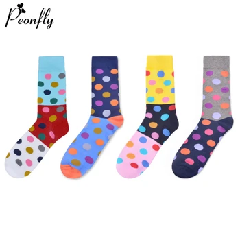 

PEONFLY 2020 Newest Men's Socks Colorful Comfortable Causal Dress Skateboard Socks Geometry Dot Pattern Funny Wedding Socks