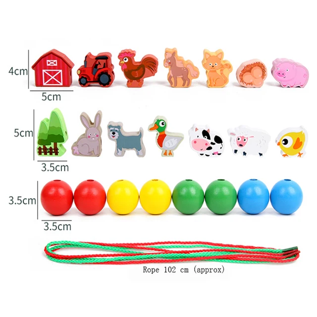 Fun wooden farm animal building blocks beaded toys baby beaded game early education Montessori children educational toys 3