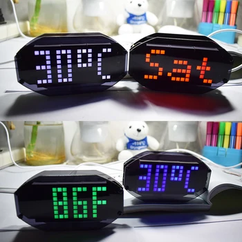 

DIY Digital Thermometer LED Clock DIY Kit C/F Matrix Desktop Alarm Wall Clock Electronic Learning Kit 12/24H / Birthday Remind