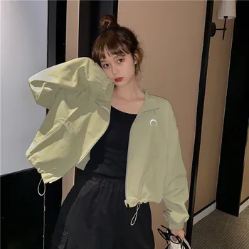 

2020 Spring and Autumn New Short Zipper All-match Loose Women's Cropped Jacket Womens Jackets and Coats