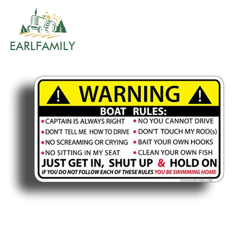 EARLFAMILY 13cm x 7.3cm for BOAT RULES Warning Sticker Funny Vinyl Waterproof Car Styling Auto Bumper Decal Car Decor Stickers