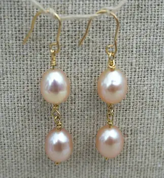 

Unique Pearls jewellery Store AAA 7-8mm Pink Rice Natural Freshwater Pearl Dangle Earrings Wedding Bridal Women Jewelry Gift