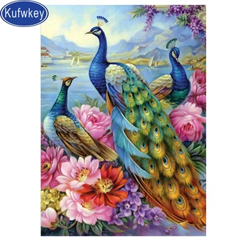 

Diamond embroidery peacock and peony pattern Full Square Daimond Painting Mosaic Rhinestone Cross Stitch home painting decor