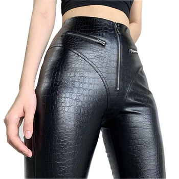 

2020 High Street Faux Crocodile Leather leggings Women High Waist Skinny Croc PU Leggings Ladies Push Up Leather Pencil Pants