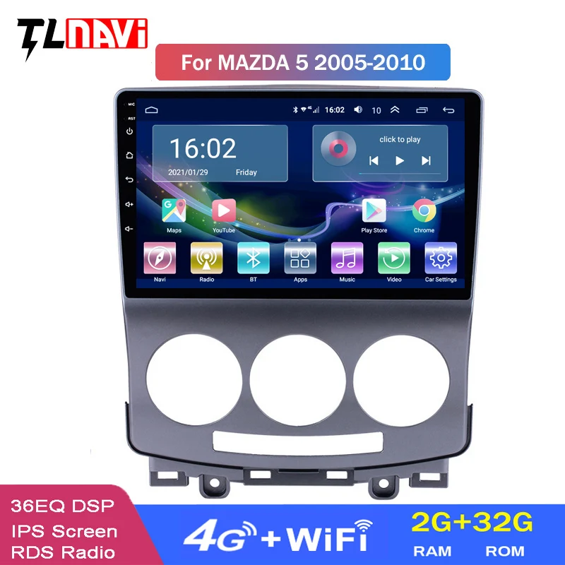 4G LTE 2G RAM Android 10 автомобильный радиоприемник DVD-плеер для Mazda 5 2005-2010 GPS Glonass Навигация
