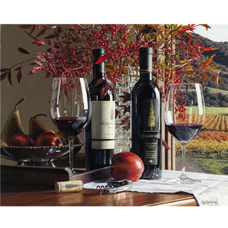 DIY рамка натюрморт картина по номерам вино фрукты акриловый Холст Картина современного искусства домашний декор для гостиной