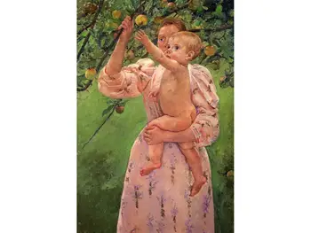 

10 Hand Painted Art Paintings by Teachers - Baby Reaching For An Apple mothers children Mary Cassatt - Oil Painting on Canvas