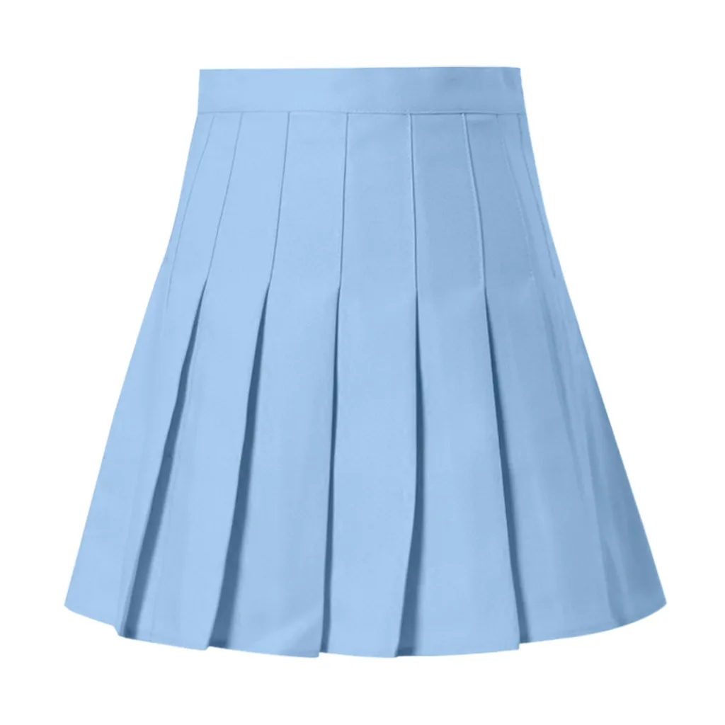 Розовая плиссированная сатиновая юбка, летняя плиссированная мини-юбка с высокой талией, женская мода, тонкая талия, повседневные теннисные юбки, школьные каникулы 10 - Цвет: Sky Blue