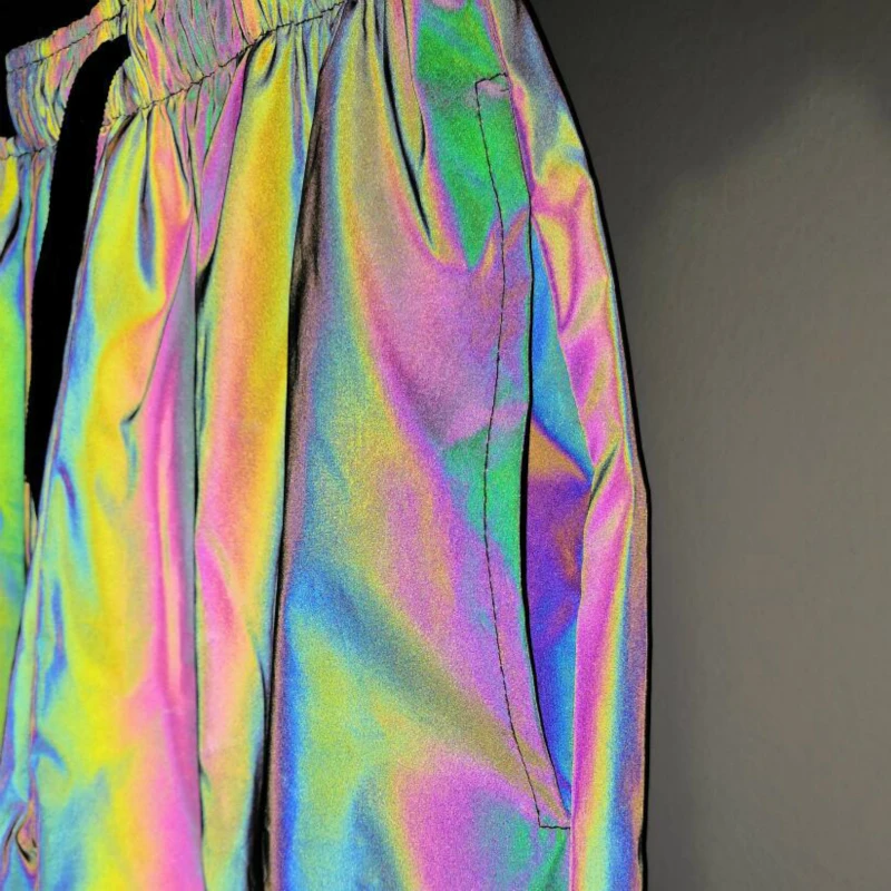 Cheap Rainbow Gym Sport Shorts Men Reflective Light Cargo Joggers Casual Hip Hop Dazzling Plus Size Loose Elastic Waist Hot Short Pant