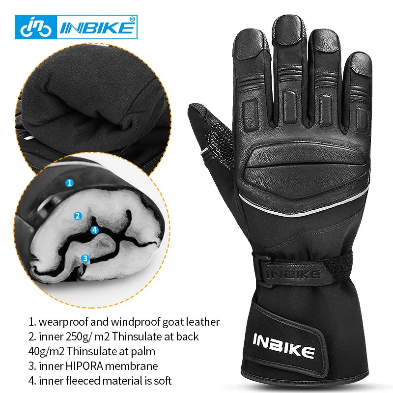 INBIKE, зимние теплые мотоциклетные перчатки, ветрозащитные спортивные перчатки для велоспорта, MTB велосипедные перчатки для мотоцикла, мужские водонепроницаемые перчатки для велосипеда