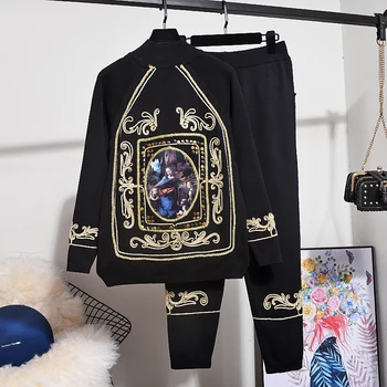 

Autumn Female Set Knitted Cardigan + Long Pants Two Piece Set Casual Ladies Tracksuit Knitting Coat Black Trousers Women Outfits