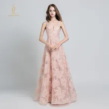Розовые платья для выпускного вечера с вышивкой V образным вырезом спинки трапециевидной формы длиной до пола Вечерние платья Реальные фотографии Robe De Soriee