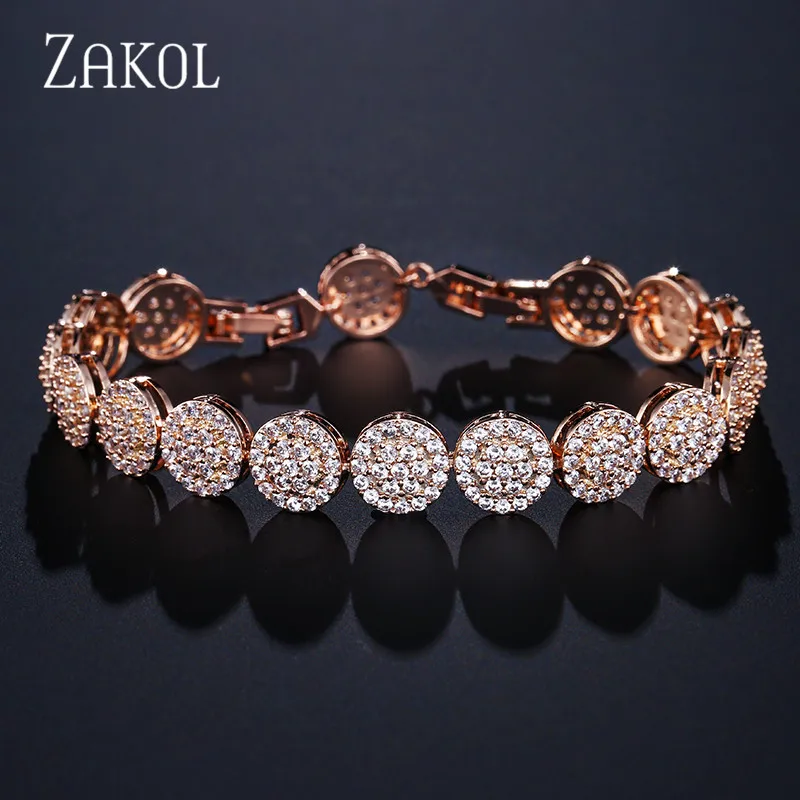 Rose Gold Color ZAKOL Очаровательный цветок браслет ручной набор микро инкрустация ремесло AAA+ CZ браслет украшенный стразами бижутерия для женщин и девочек FSBP2029 - Окраска металла: Rose Gold Color