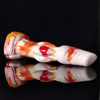 FAAK silicone animal wolf dog dildo colorful white red  yellow large knotted penis with suction masturbator sex toys for women