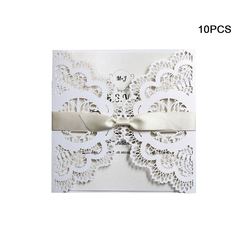 10pcs Hollow Cover / Single Blank Page / Bow / Envelope Color Premium Paper Greeting Card Wedding B - 4000270400808
