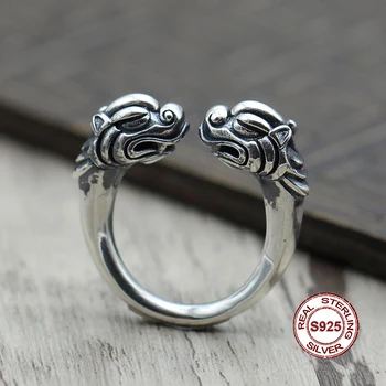 

S925 Sterling Silver Men's Ring Personality style classic retro simple Double faucet opening shape Send a gift to love