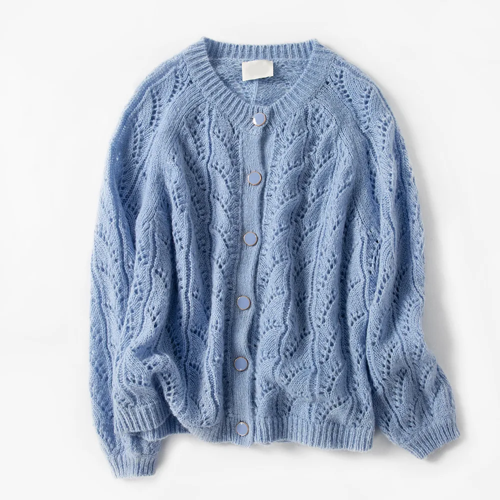 Hollow out Women Knit Sweater Single Breastd O