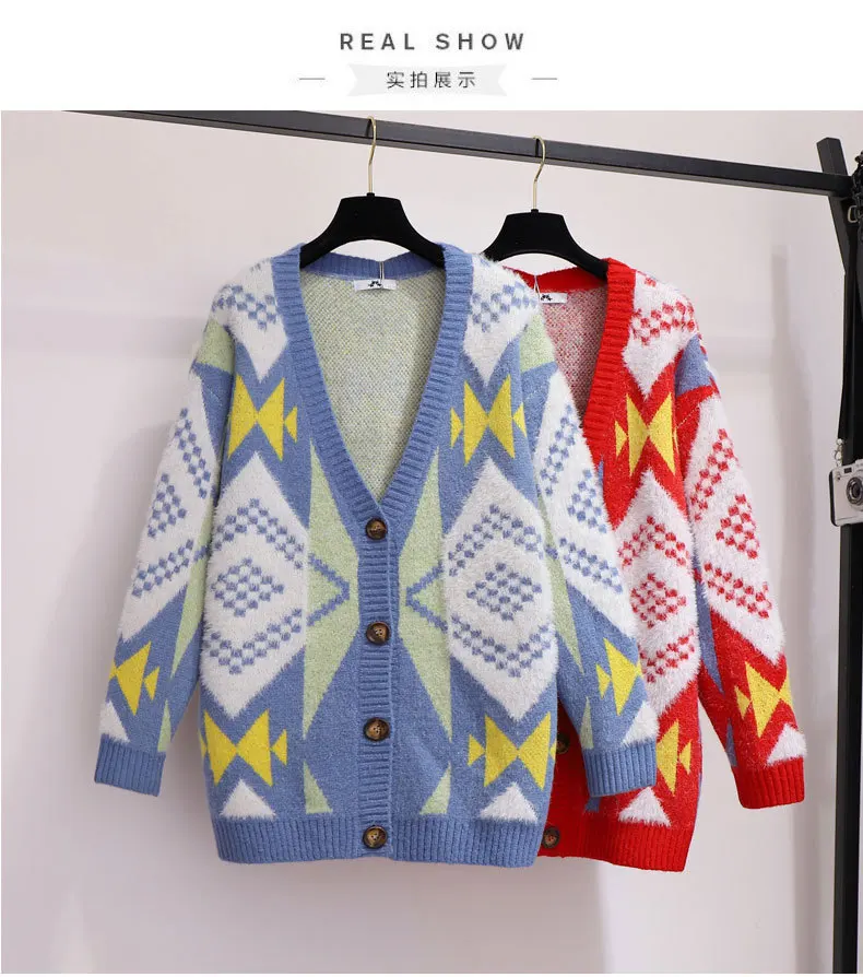 2XL~ 5XL женский Зимний толстый свободный свитер вязаный кардиган с v-образным вырезом однобортный Вязаный Длинный топ для отдыха B702