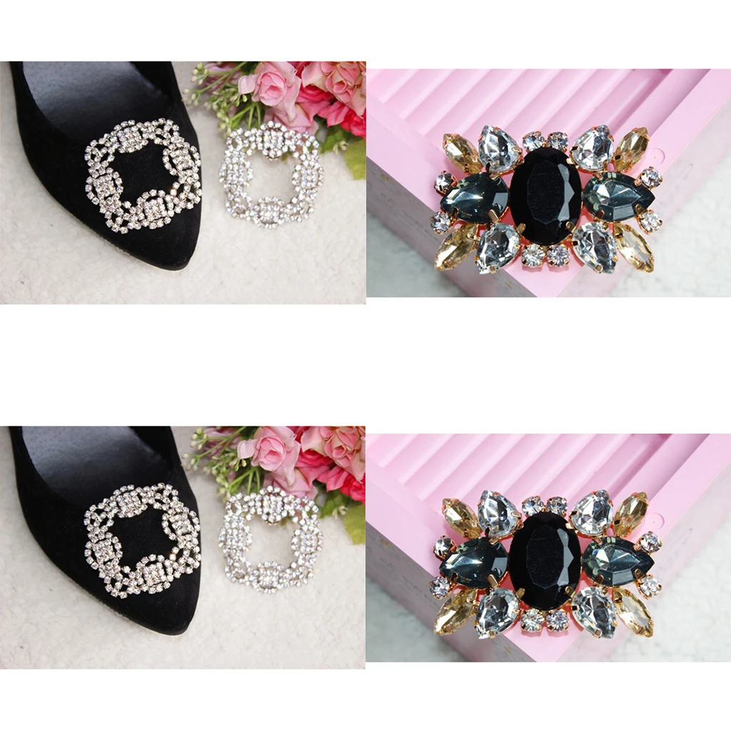 4Pcs Rhinestone Crystal Metal Shoe Clips Shoe Buckle Decor for Wedding Party