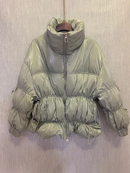 

2020 winter new women's stand-up collar waist elastic decoration solid color zipper long-sleeved down short coat 1011