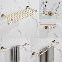 Brushed Gold Bathroom Hardware Accessory Serie Soild Brass Towel Rack/Ring/Bar Paper/Toilet Brush Tissue Holder Soap Dish Hooks