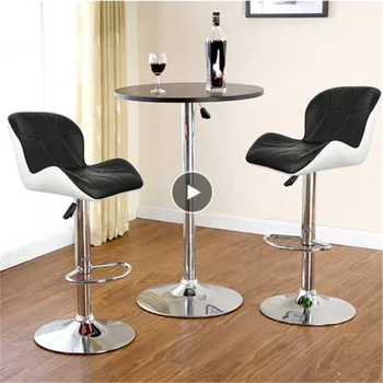 

2PCS Swivel Bar Chair Adjustable Leisure White Synthetic Leather Height Pneumatic Pub Bar Stools Height Work Black Barber HWC